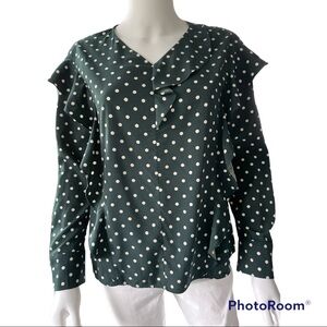 Stile Benetton Long Sleeve Polka Dot Ruffle Top Size 42